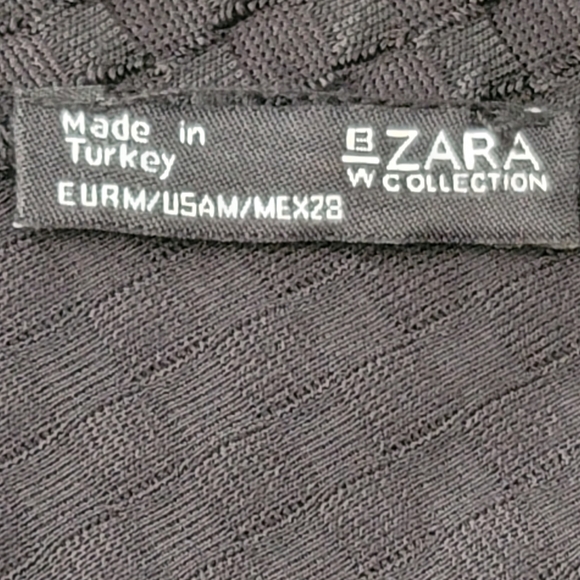 Zara BW Collection Dress Sz M Black Short Sleeve V Neck Back Sheath - Picture 7 of 10